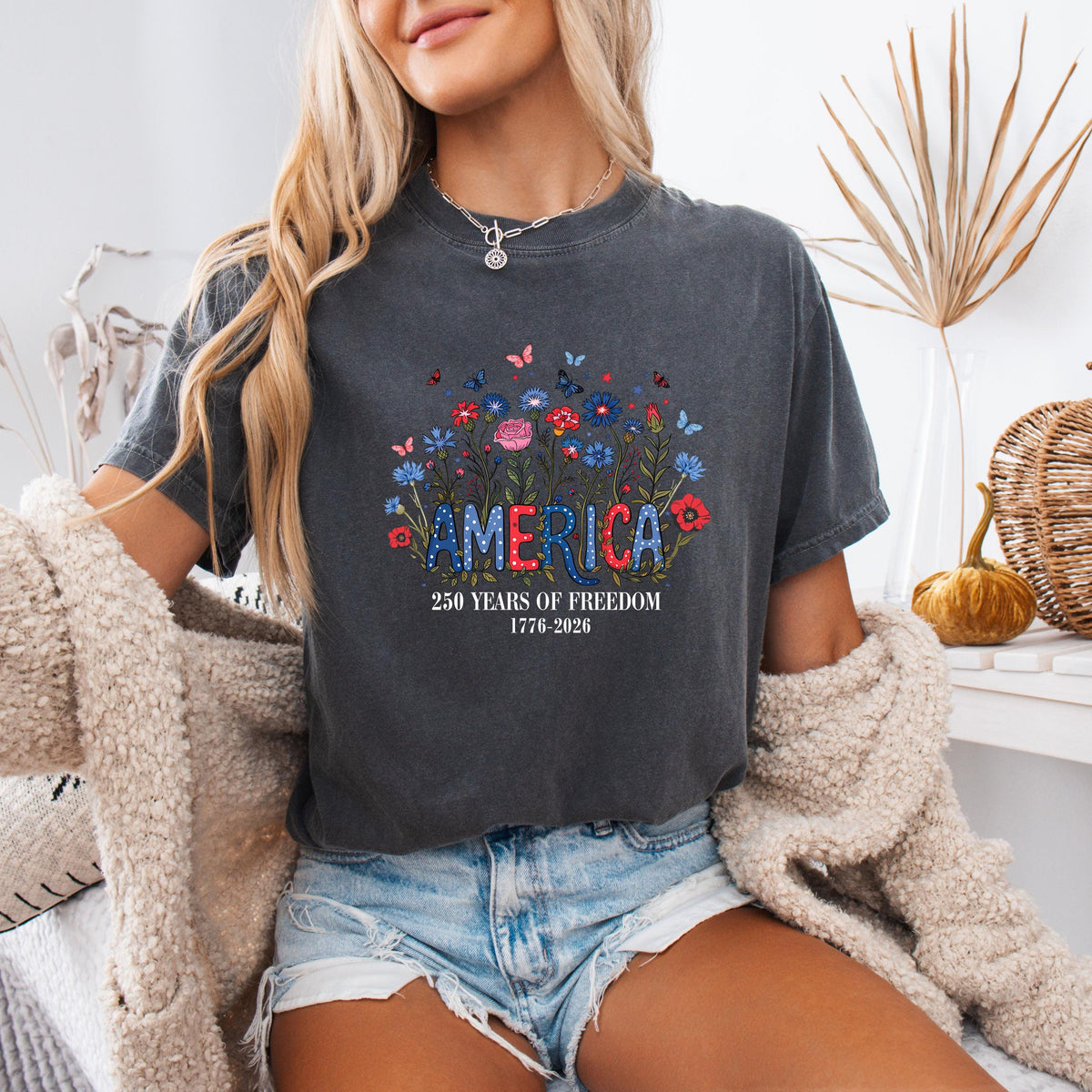 Comfort Colors USA Shirt, 4th of July shirt, floral USA tee, summer patriotic shirt for women, America est 1776 shirt, red white blue shirt