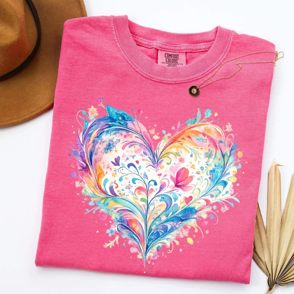 Comfort Colors Watercolor Heart Shirt Mothers Day Gift Colorful Love Art Romantic Cute Trendy Soft Vintage Floral Pastel Tee Women Mom Gift