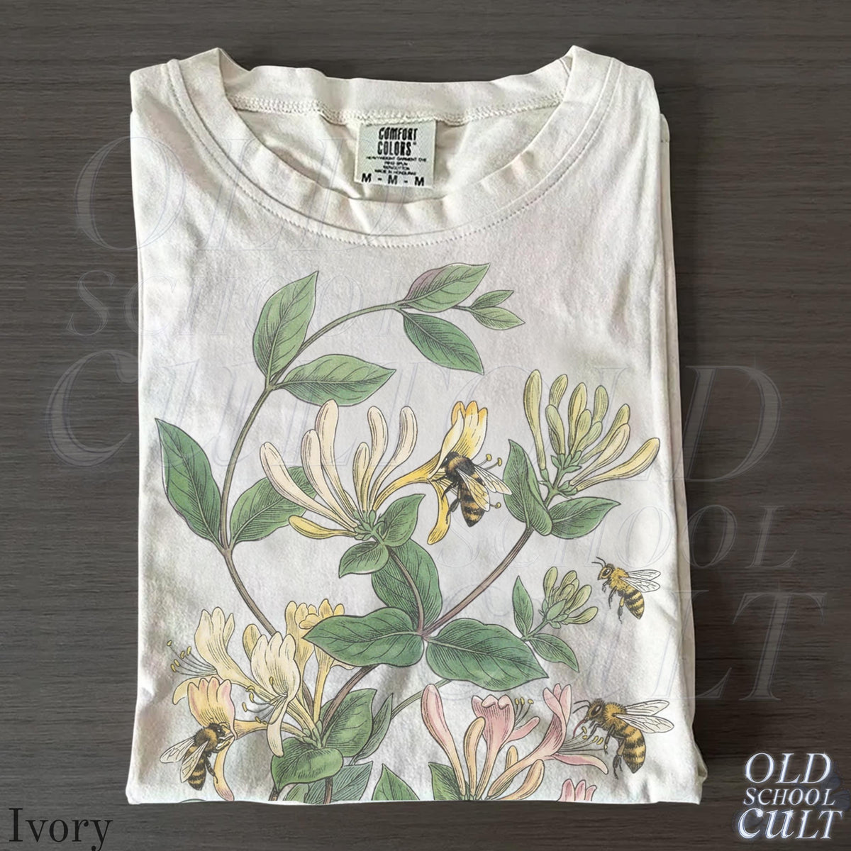 Vintage Honeysuckle Flower Bee 90s Graphic Tshirt, Retro Comfort Colors® Garden Plant Unisex Shirt