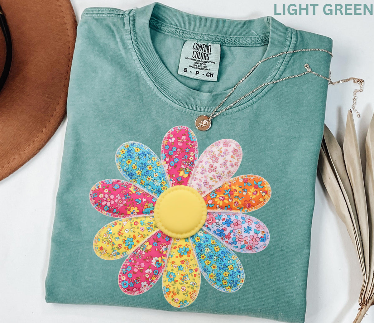 Comfort Colors Faux Patchwork Daisy Flower Shirt Retro Floral Shirt Spring Summer Flower Shirt Boho Daisy Tee Cute Floral Women Youth Shirt