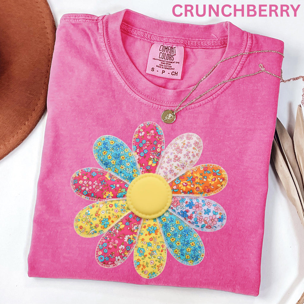 Comfort Colors Faux Patchwork Daisy Flower Shirt Retro Floral Shirt Spring Summer Flower Shirt Boho Daisy Tee Cute Floral Women Youth Shirt