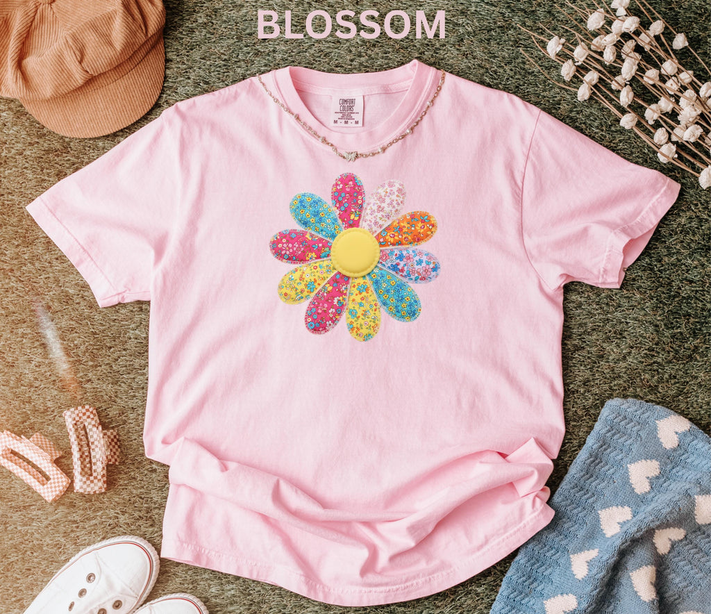 Comfort Colors Faux Patchwork Daisy Flower Shirt Retro Floral Shirt Spring Summer Flower Shirt Boho Daisy Tee Cute Floral Women Youth Shirt