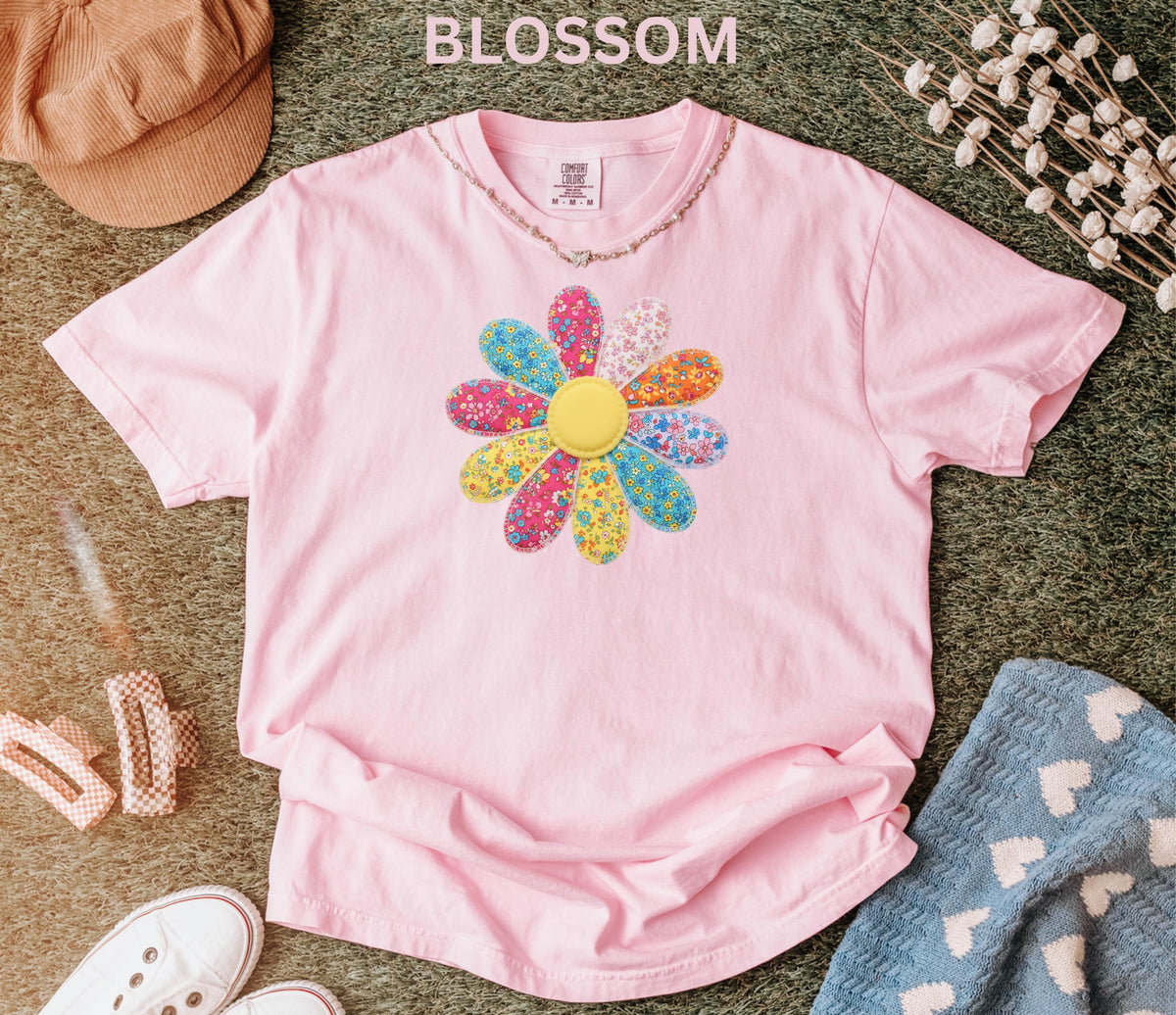 Comfort Colors Faux Patchwork Daisy Flower Shirt Retro Floral Shirt Spring Summer Flower Shirt Boho Daisy Tee Cute Floral Women Youth Shirt