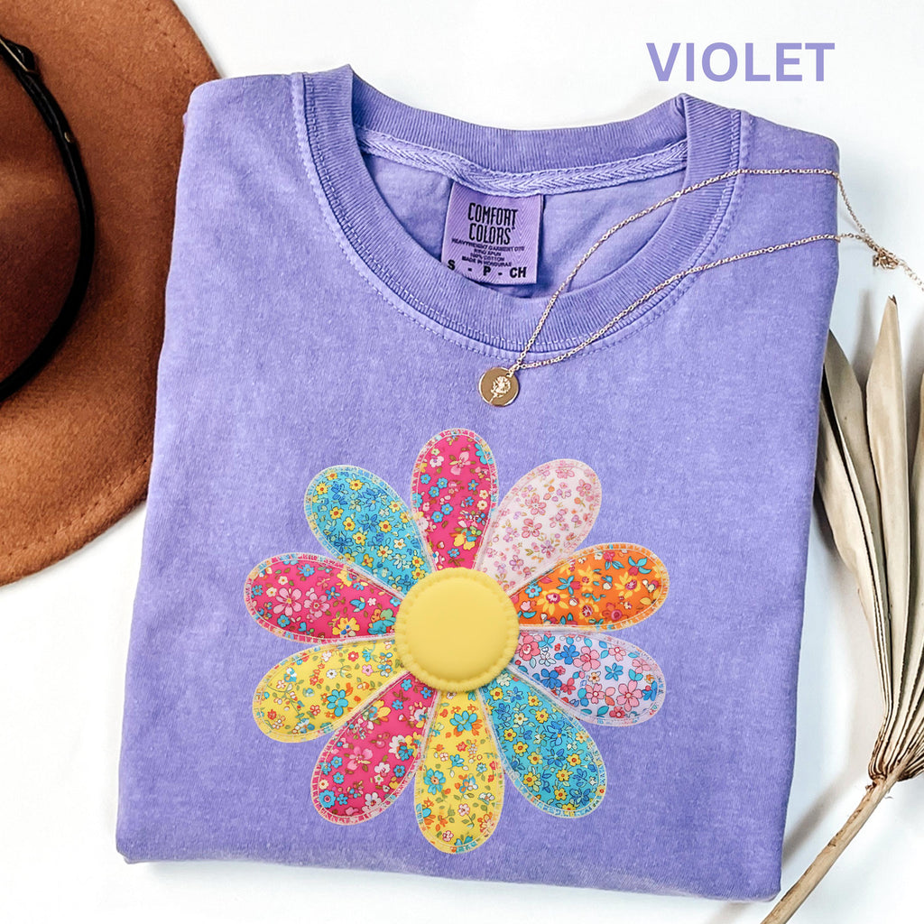 Comfort Colors Faux Patchwork Daisy Flower Shirt Retro Floral Shirt Spring Summer Flower Shirt Boho Daisy Tee Cute Floral Women Youth Shirt