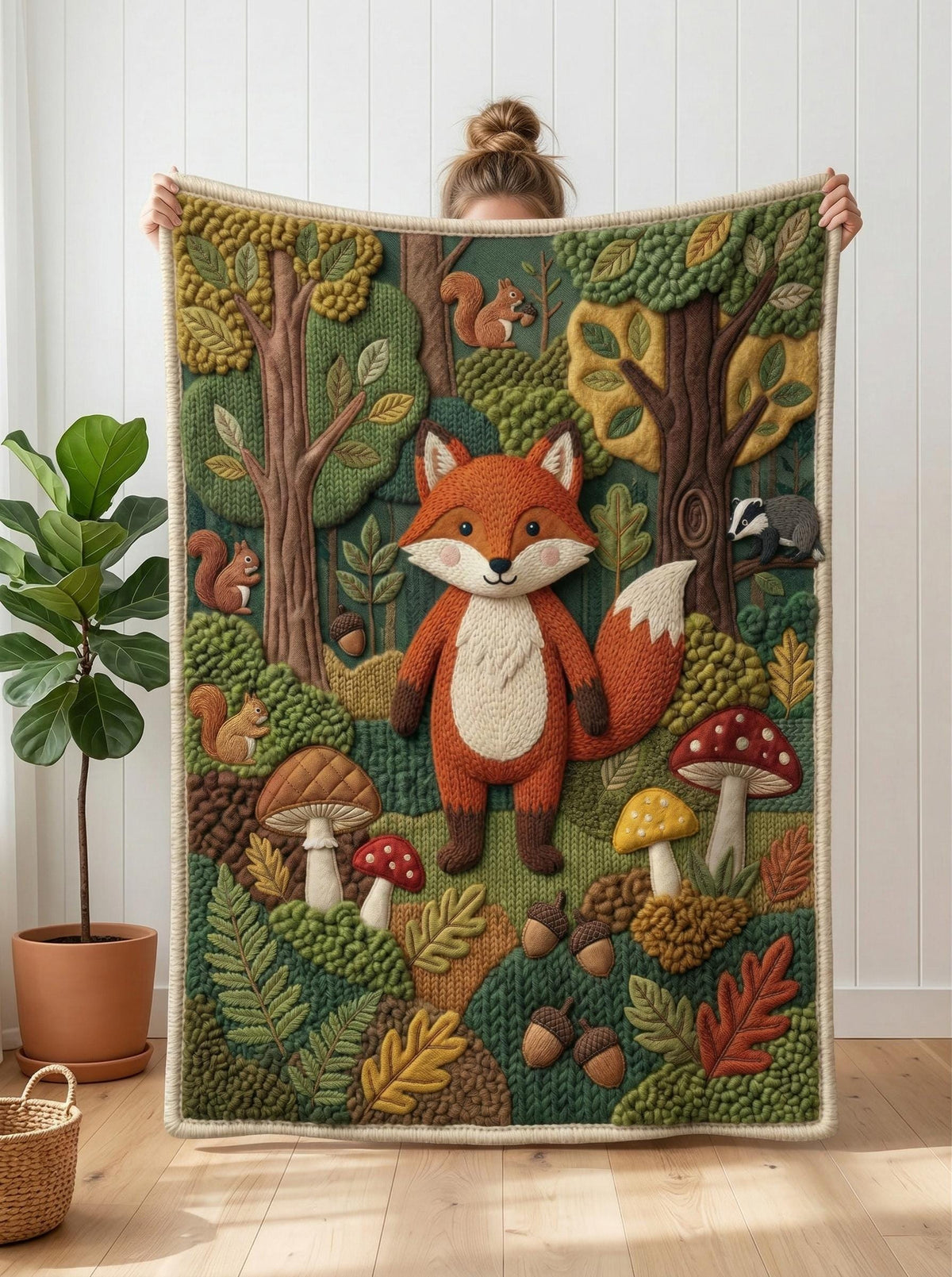Woodland Faux Quilt Blanket, Minky Fleece Throw, Fox, Giraffe, Tiger, Bunny Designs
