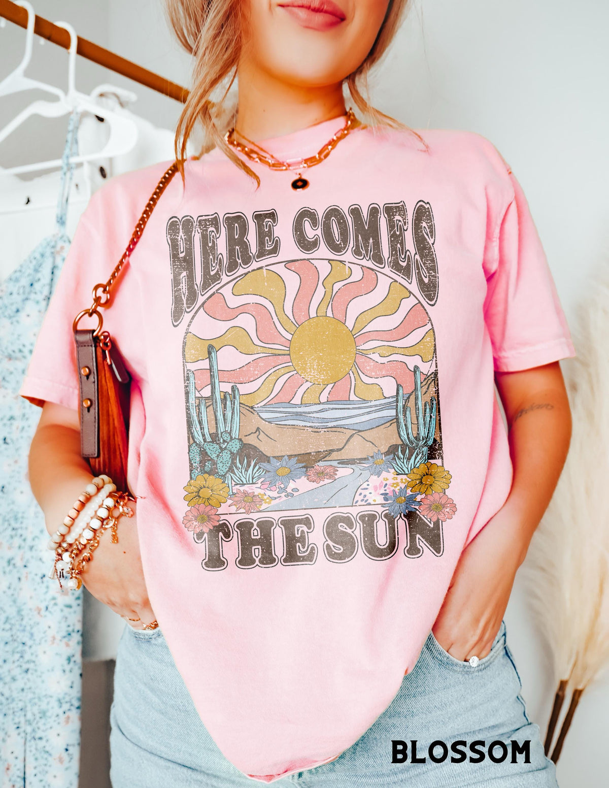 Here Comes The Sun Shirt, Comfort Colors® Retro Desert Sunset Graphic Tee, Boho Western Shirts