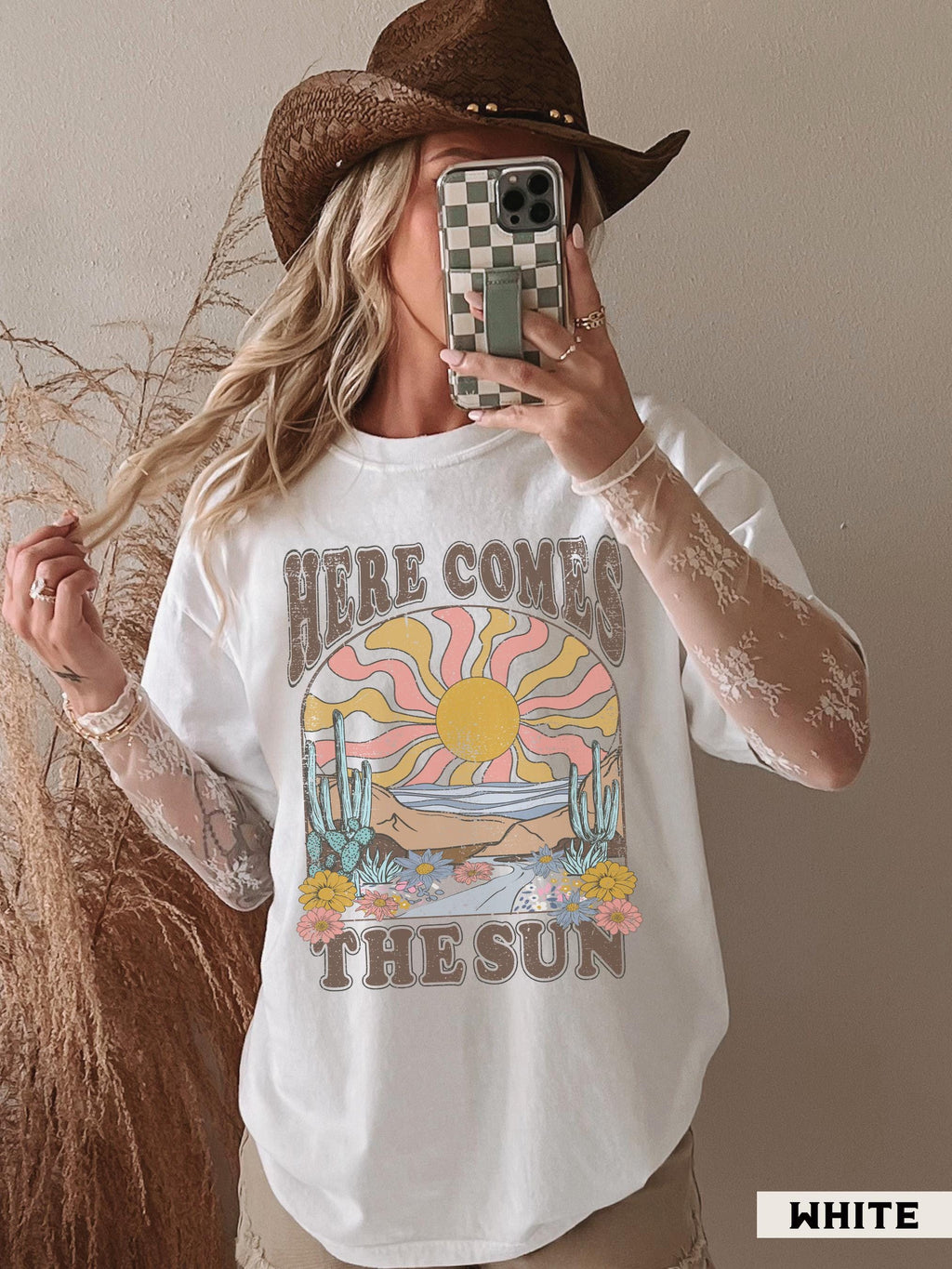 Here Comes The Sun Shirt, Comfort Colors® Retro Desert Sunset Graphic Tee, Boho Western Shirts