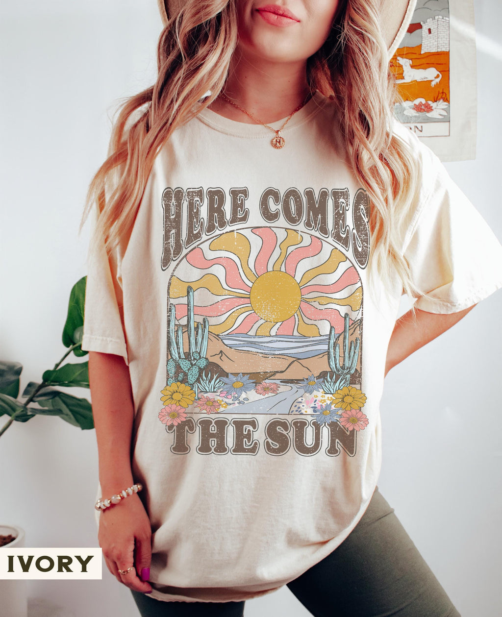 Here Comes The Sun Shirt, Comfort Colors® Retro Desert Sunset Graphic Tee, Boho Western Shirts