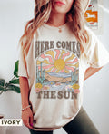 Here Comes The Sun Shirt, Comfort Colors® Retro Desert Sunset Graphic Tee, Boho Western Shirts