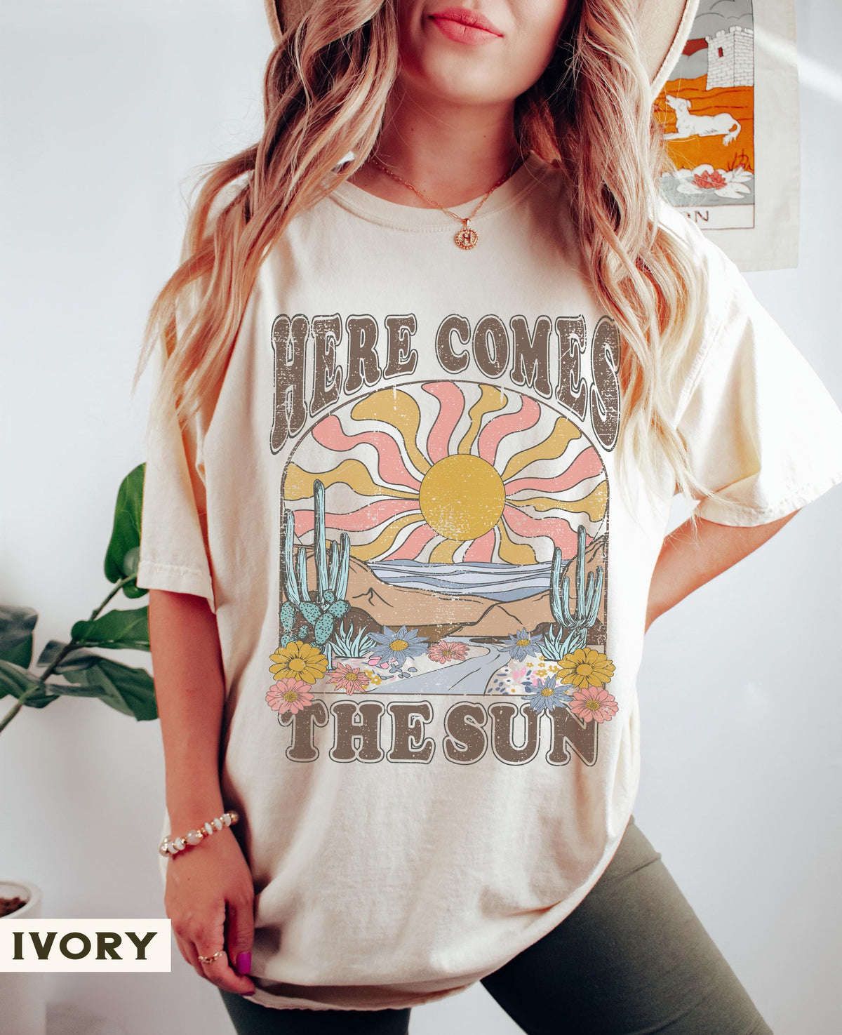 Here Comes The Sun Shirt, Comfort Colors® Retro Desert Sunset Graphic Tee, Boho Western Shirts