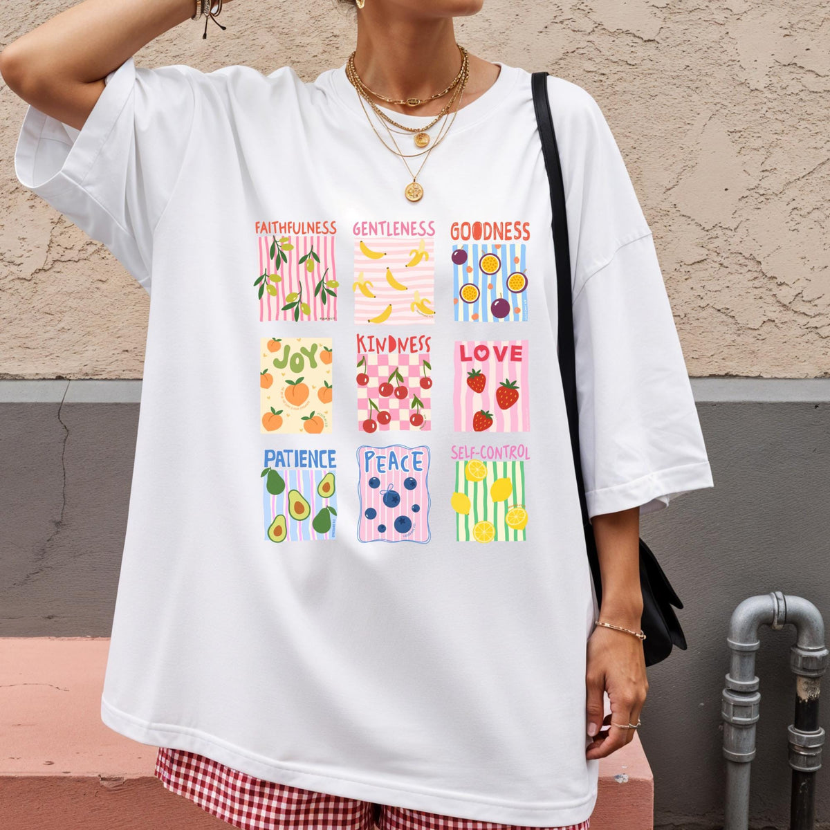 Fruit of the Spirit Christian T shirt Bible Verse Shirt Comfort Color Stamp Graphic Tee Christian Trendy Shirt for Women Baptism Gift