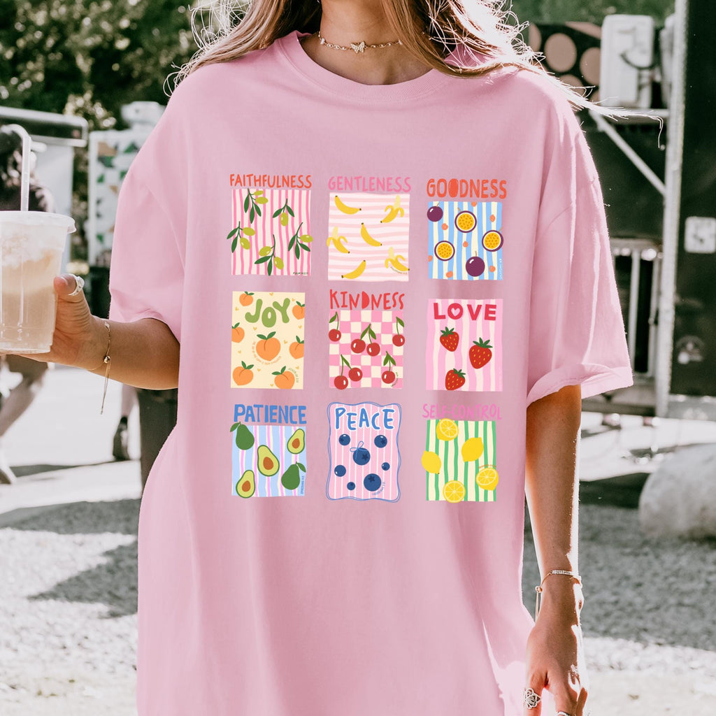 Fruit of the Spirit Christian T shirt Bible Verse Shirt Comfort Color Stamp Graphic Tee Christian Trendy Shirt for Women Baptism Gift
