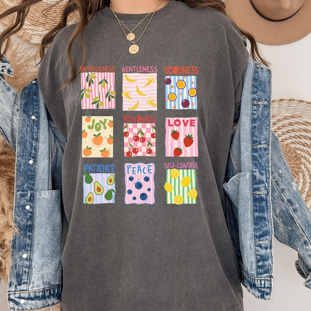 Fruit of the Spirit Christian T shirt Bible Verse Shirt Comfort Color Stamp Graphic Tee Christian Trendy Shirt for Women Baptism Gift