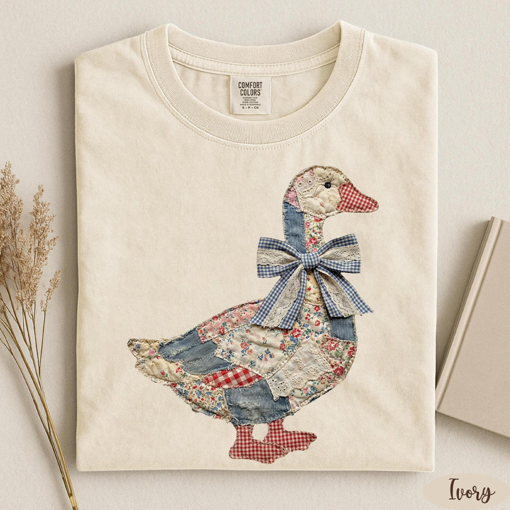 Comfort Colors® Faux Patchwork Grandmacore Goose Shirt,Easter graphic tee, floral retro coquette duck shirt, cottagecore gingham spring tee