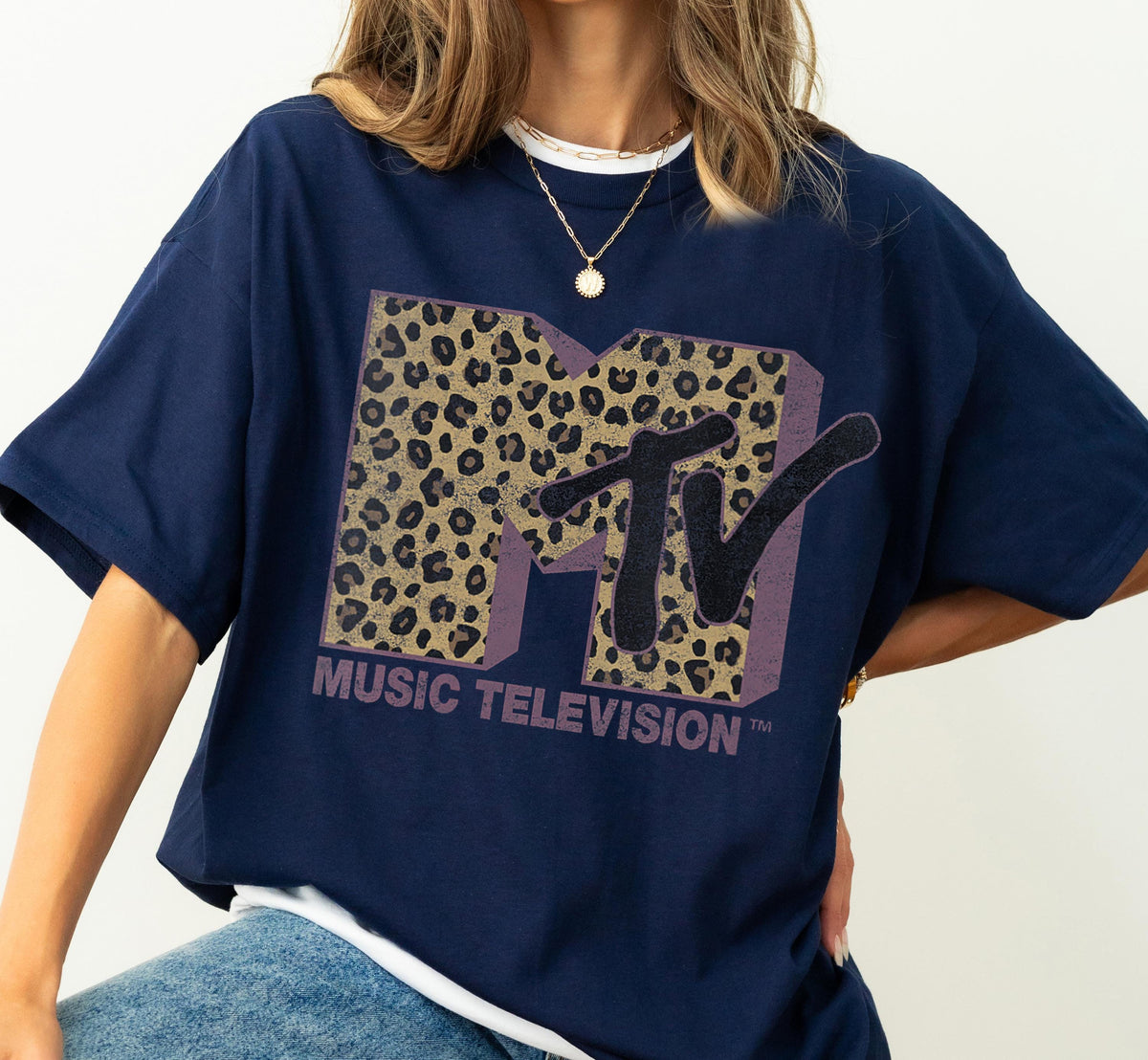 Womens MTV Classic Leopard Print Bold Logo Shirt, Music Television MTV Logo Tee, Retro 80s 90s Style MTV Tee, Disneyland Family Matching Tee