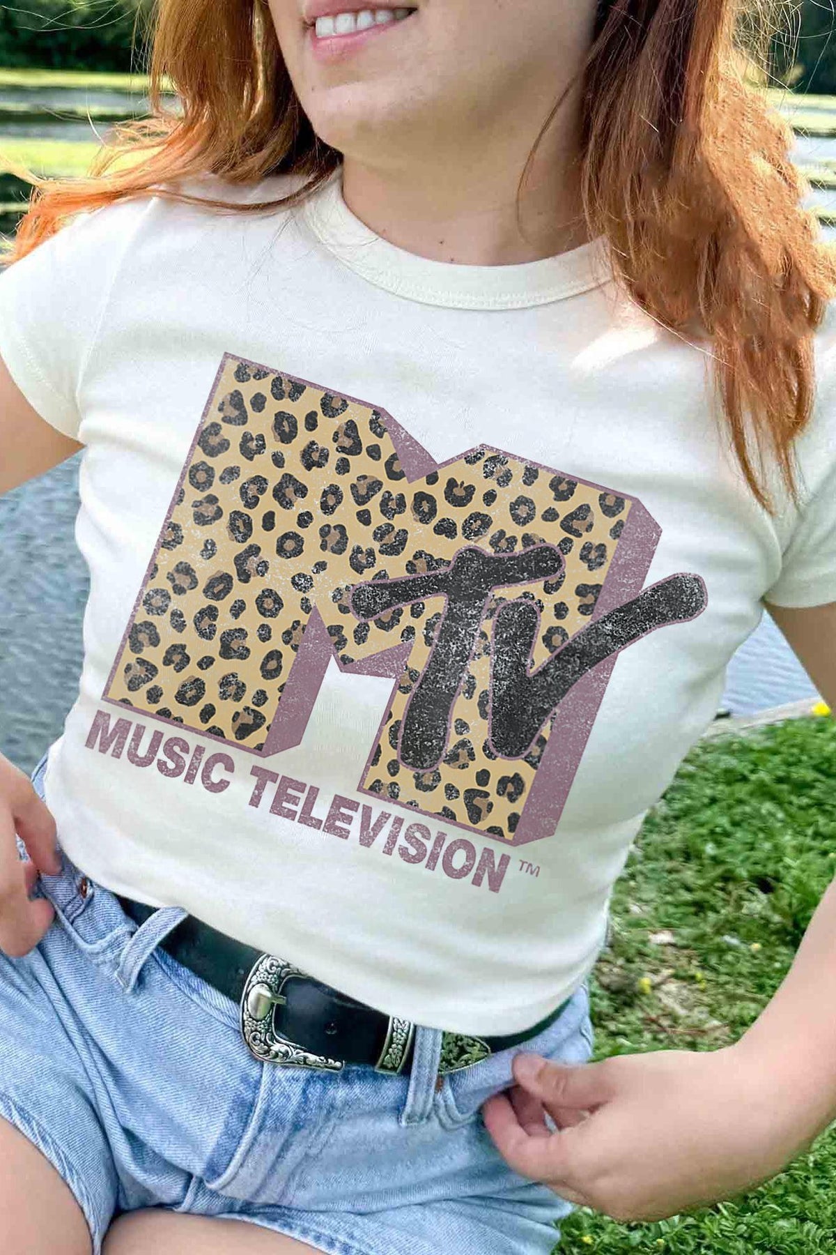 Womens MTV Classic Leopard Print Bold Logo Shirt, Music Television MTV Logo Tee, Retro 80s 90s Style MTV Tee, Disneyland Family Matching Tee