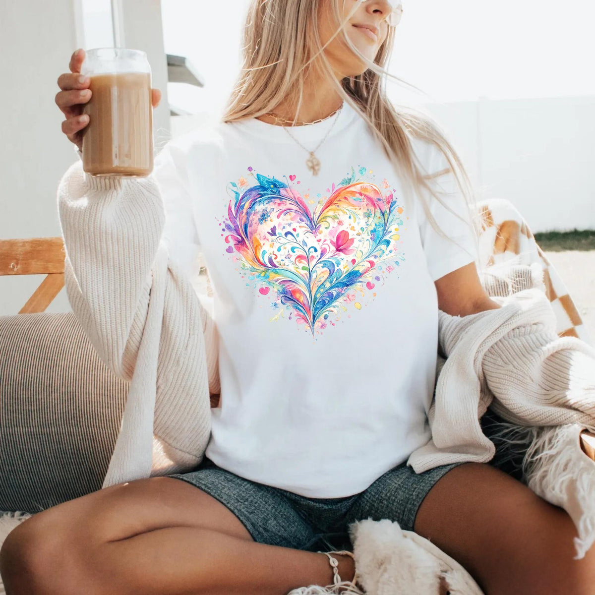 Comfort Colors Watercolor Heart Shirt Mothers Day Gift Colorful Love Art Romantic Cute Trendy Soft Vintage Floral Pastel Tee Women Mom Gift