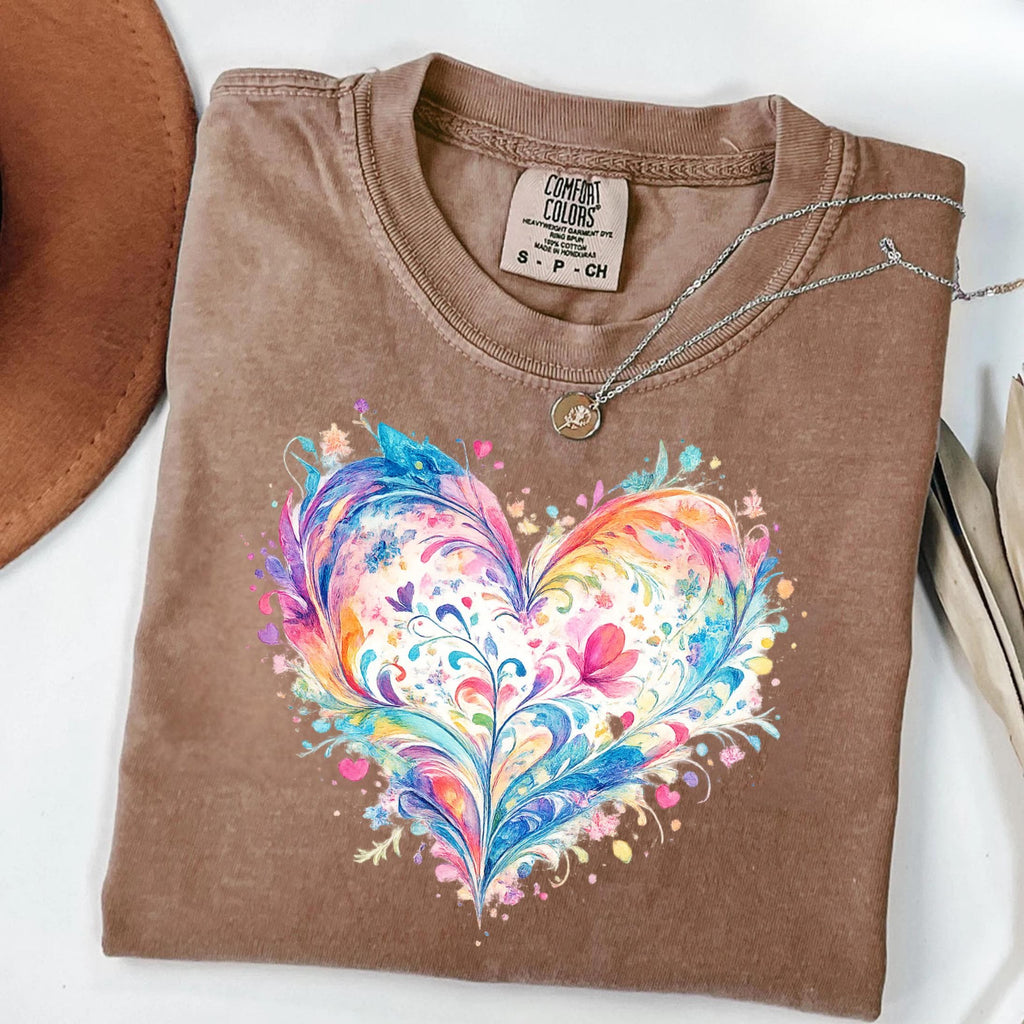 Comfort Colors Watercolor Heart Shirt Mothers Day Gift Colorful Love Art Romantic Cute Trendy Soft Vintage Floral Pastel Tee Women Mom Gift