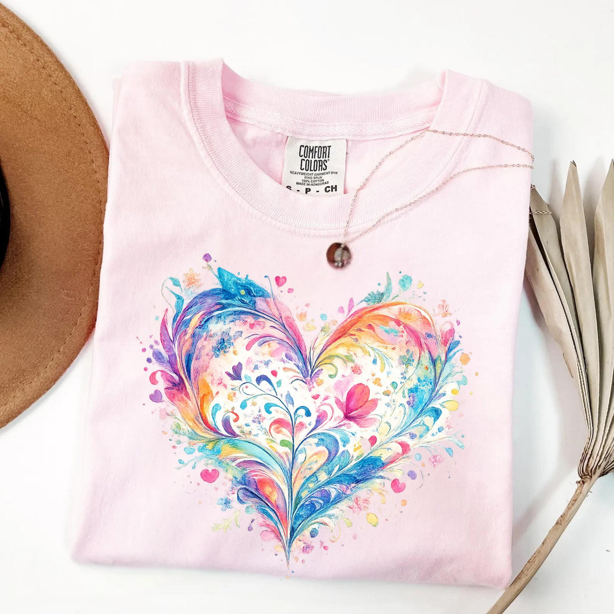 Comfort Colors Watercolor Heart Shirt Mothers Day Gift Colorful Love Art Romantic Cute Trendy Soft Vintage Floral Pastel Tee Women Mom Gift