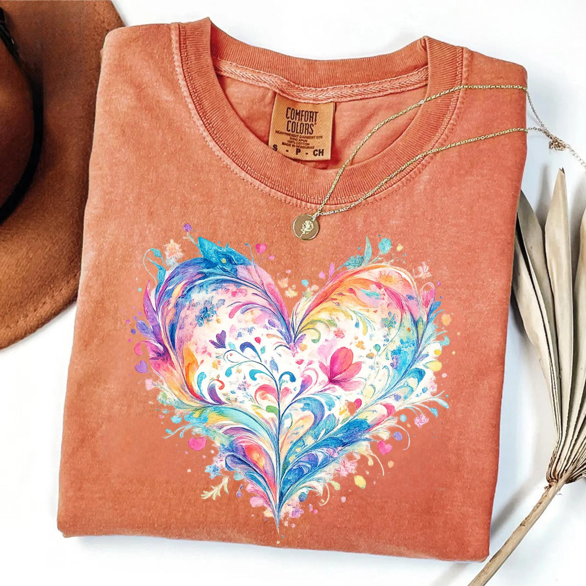 Comfort Colors Watercolor Heart Shirt Mothers Day Gift Colorful Love Art Romantic Cute Trendy Soft Vintage Floral Pastel Tee Women Mom Gift