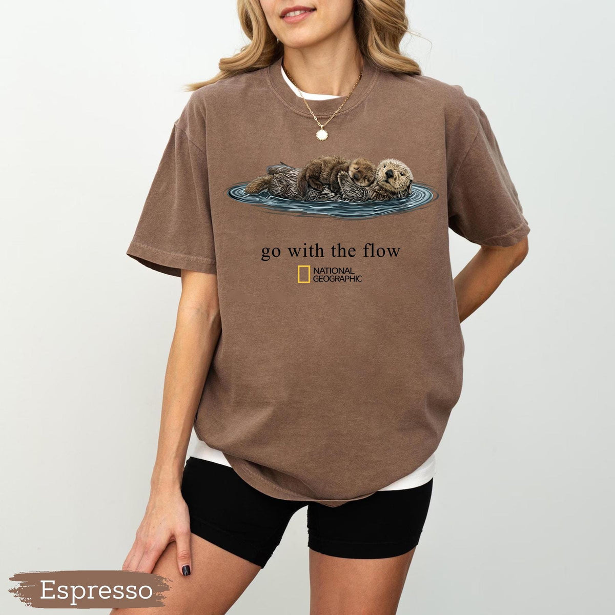 Vintage Go With The Flow Otter National Geographic T-Shirt, Funny Animals Tee