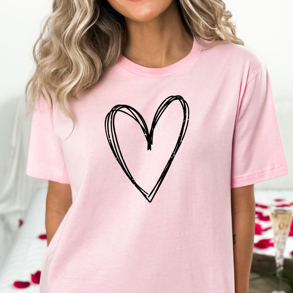 Sparkly Glitter Heart Tee, Lightweight Bella Canvas T-shirt, Minimalist Graphic Top