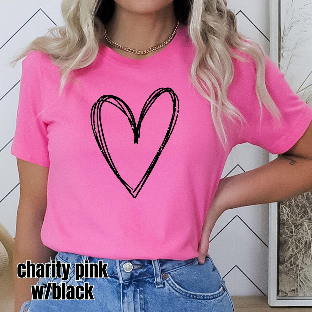 Sparkly Glitter Heart Tee, Lightweight Bella Canvas T-shirt, Minimalist Graphic Top