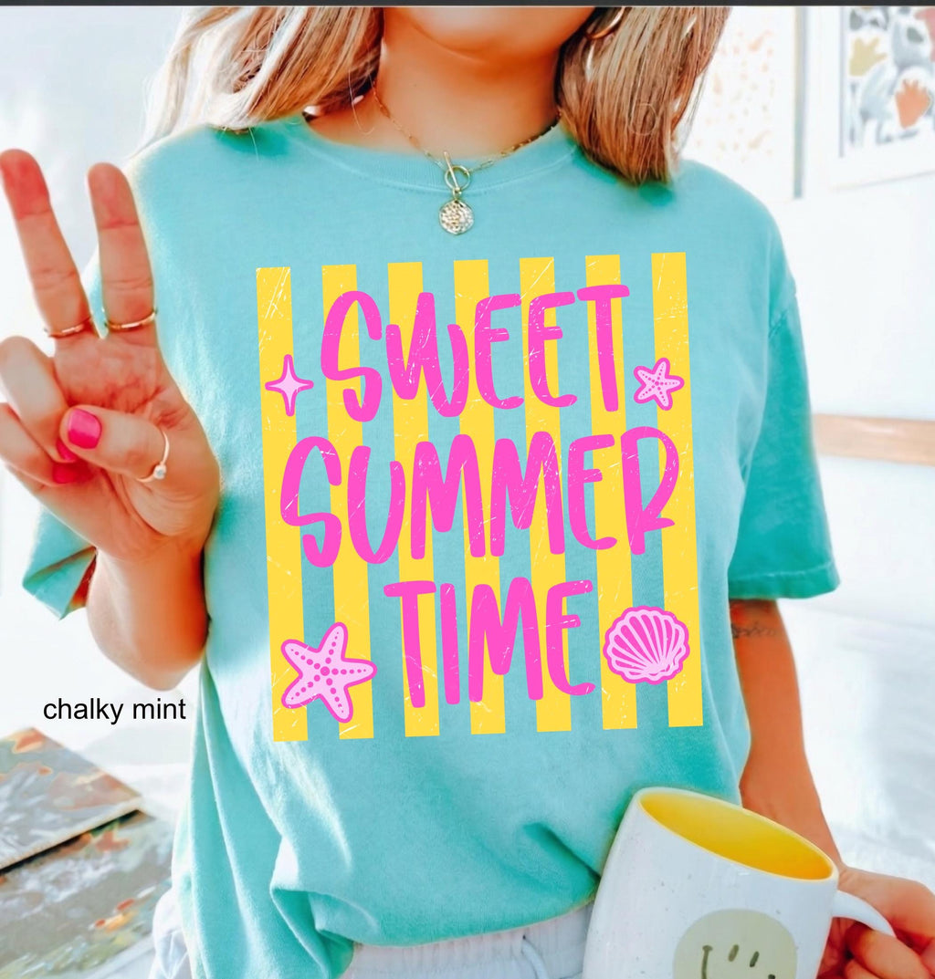 Comfort Colors Striped Summer Custom Shirt, Beach Life Shirt, Sweet Summer Time, Neon Summer Vibes, Lake Pool River, Salty Women Shirt