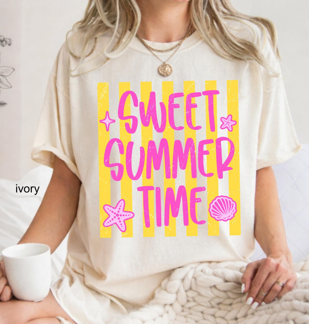 Comfort Colors Striped Summer Custom Shirt, Beach Life Shirt, Sweet Summer Time, Neon Summer Vibes, Lake Pool River, Salty Women Shirt