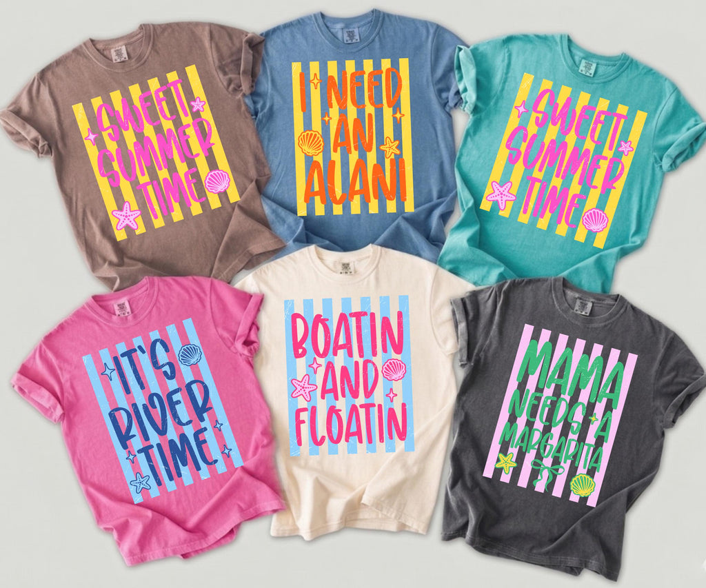 Comfort Colors Striped Summer Custom Shirt, Beach Life Shirt, Sweet Summer Time, Neon Summer Vibes, Lake Pool River, Salty Women Shirt