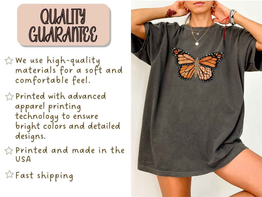 Comfort Colors® Faux Patchwork Monarch Butterfly Shirt, Floral Spring Butterfly Shirts, Nature Lover TShirt, Cottagecore Butterfly Tee