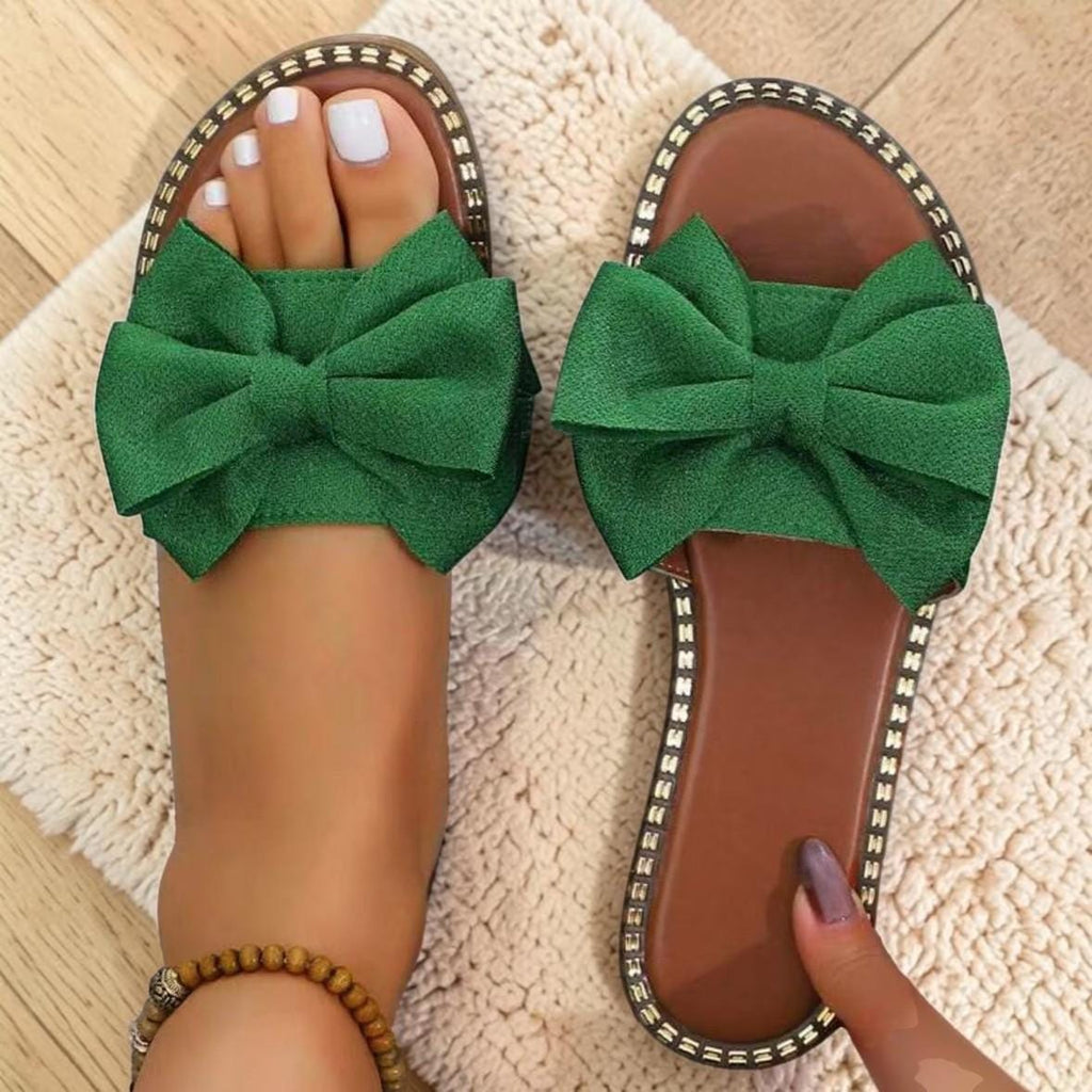 Bow Flat Sandals Women, Minimalist Open Toe Slides, Casual Summer Comfort
