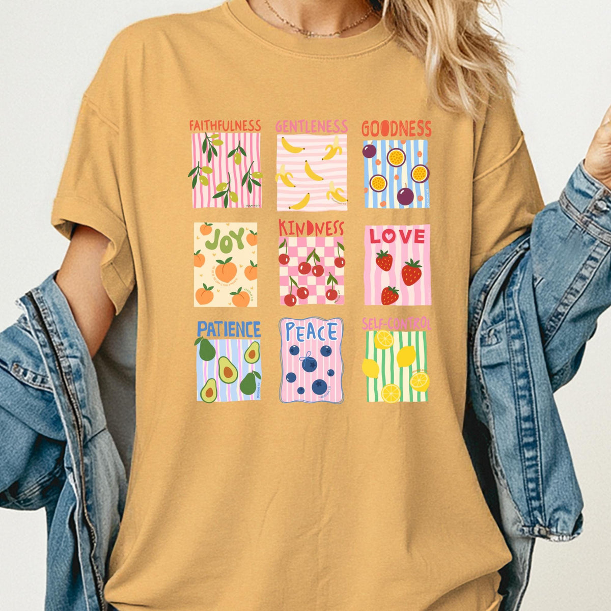 Fruit of the Spirit Christian T shirt Bible Verse Shirt Comfort Color Stamp Graphic Tee Christian Trendy Shirt for Women Baptism Gift