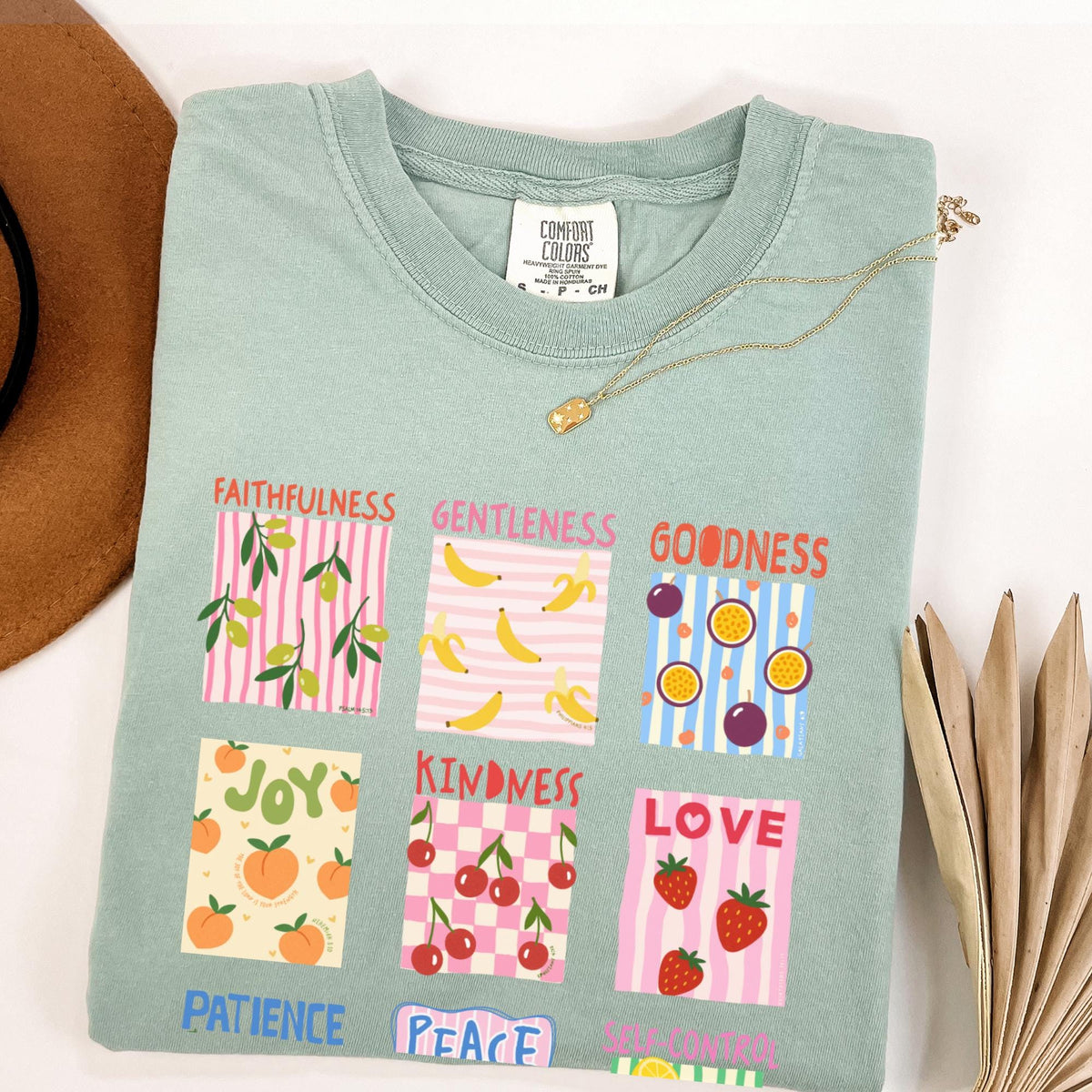 Fruit of the Spirit Christian T shirt Bible Verse Shirt Comfort Color Stamp Graphic Tee Christian Trendy Shirt for Women Baptism Gift