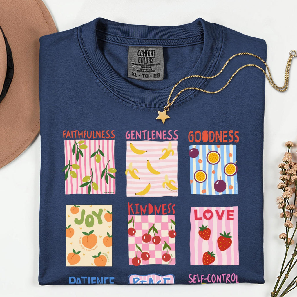 Fruit of the Spirit Christian T shirt Bible Verse Shirt Comfort Color Stamp Graphic Tee Christian Trendy Shirt for Women Baptism Gift