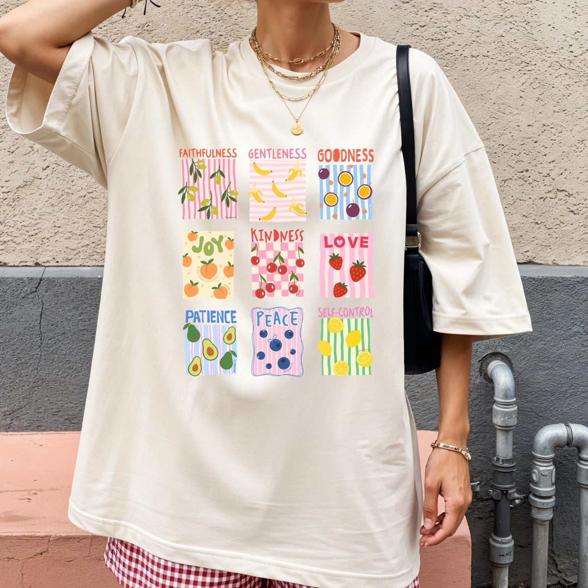 Fruit of the Spirit Christian T shirt Bible Verse Shirt Comfort Color Stamp Graphic Tee Christian Trendy Shirt for Women Baptism Gift