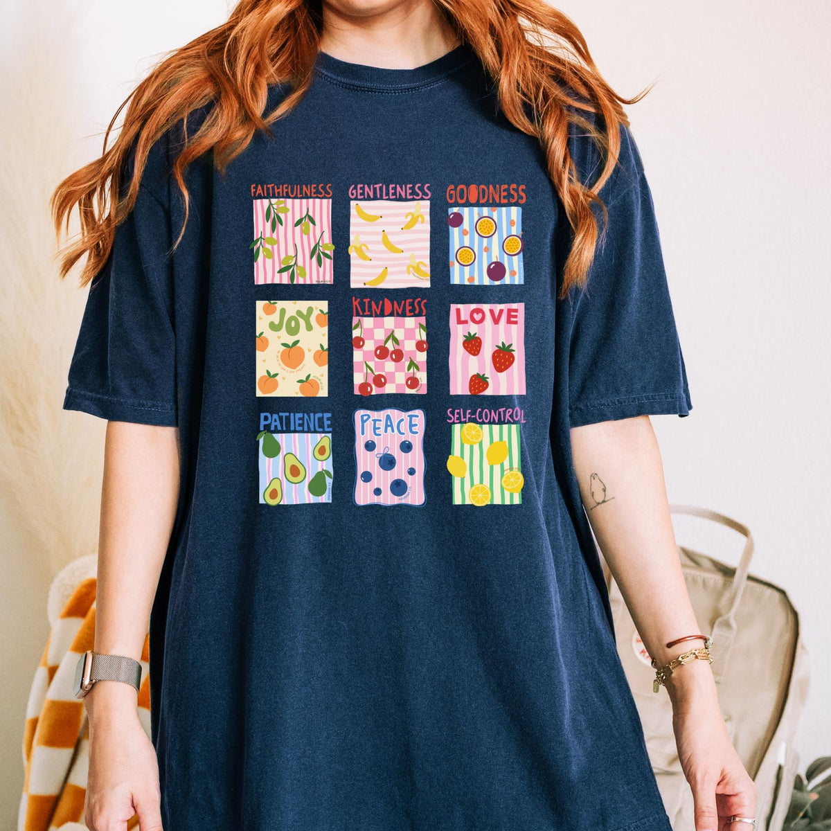 Fruit of the Spirit Christian T shirt Bible Verse Shirt Comfort Color Stamp Graphic Tee Christian Trendy Shirt for Women Baptism Gift