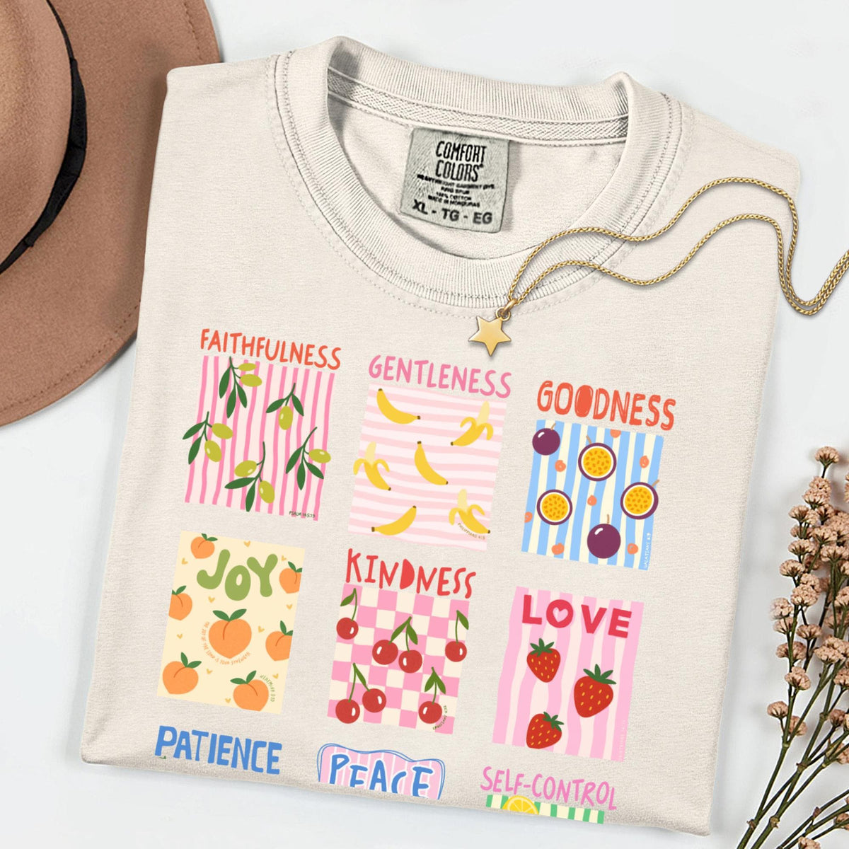 Fruit of the Spirit Christian T shirt Bible Verse Shirt Comfort Color Stamp Graphic Tee Christian Trendy Shirt for Women Baptism Gift