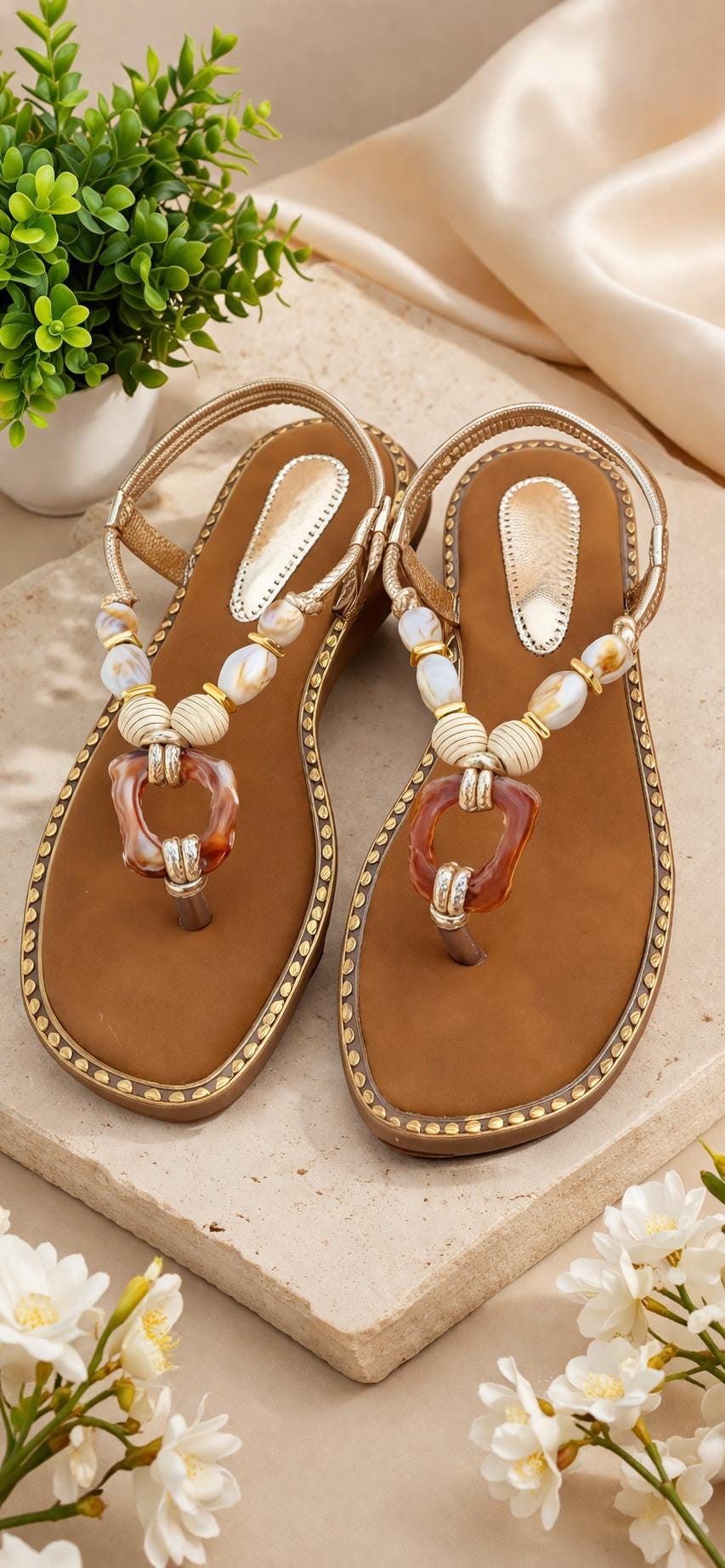 Handcrafted Bohemian Beaded T-Strap Sandals – Women's Artisanal Beach Flats for her