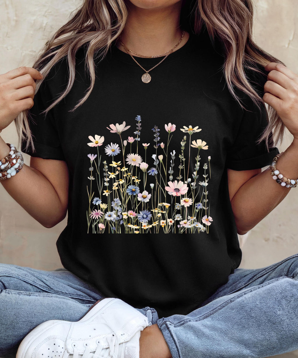 Wildflower T-Shirt for Women | Minimal Floral Bella+Canvas Tee | Nature Inspired Botanical Shirt | Soft Aesthetic Outfit