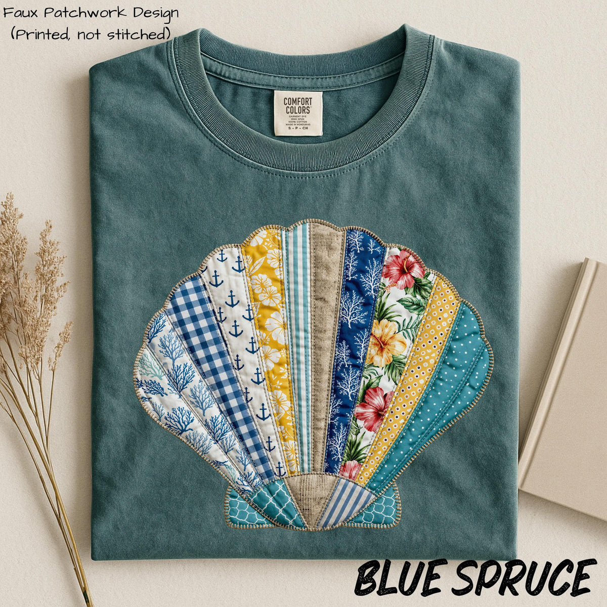 Comfort Colors® Faux Patchwork Seashell Comfort Colors Shirt, Cute Ocean Aesthetic Tank Top, Beach Summer Graphic Tee, Summer Vibes T-Shirt