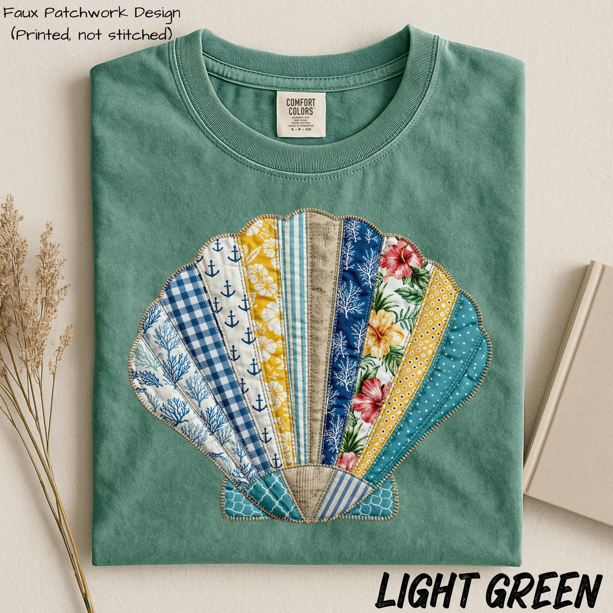 Comfort Colors® Faux Patchwork Seashell Comfort Colors Shirt, Cute Ocean Aesthetic Tank Top, Beach Summer Graphic Tee, Summer Vibes T-Shirt