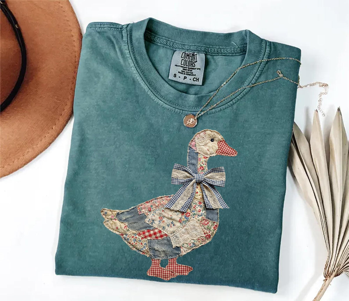 Comfort Colors® Faux Patchwork Grandmacore Goose Shirt,Easter graphic tee, floral retro coquette duck shirt, cottagecore gingham spring tee