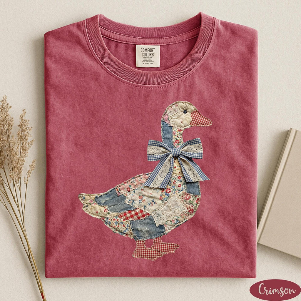 Comfort Colors® Faux Patchwork Grandmacore Goose Shirt,Easter graphic tee, floral retro coquette duck shirt, cottagecore gingham spring tee