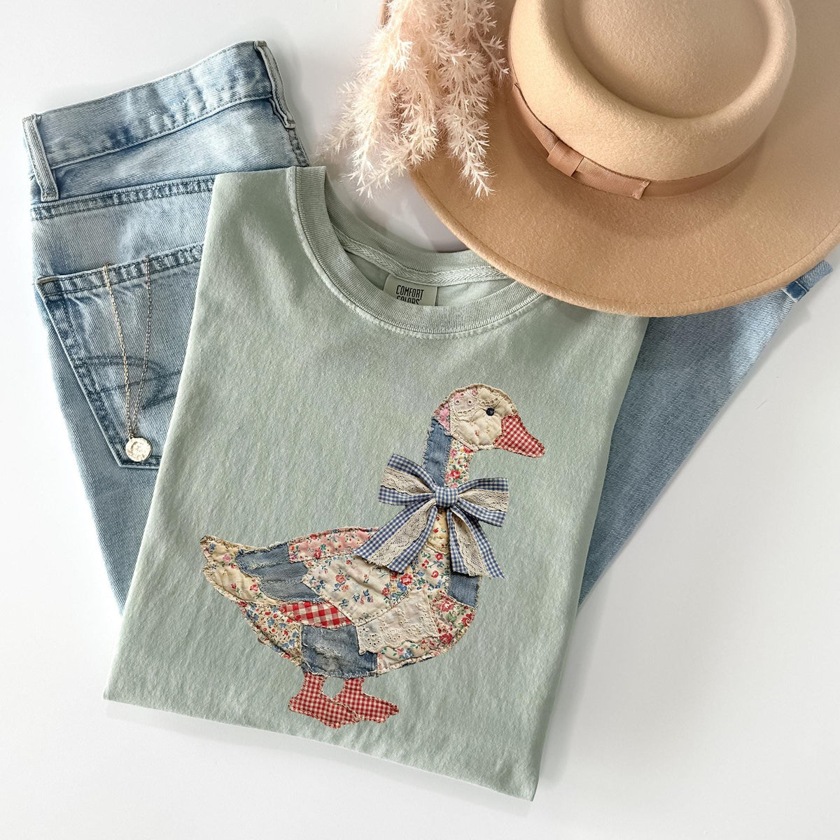 Comfort Colors® Faux Patchwork Grandmacore Goose Shirt,Easter graphic tee, floral retro coquette duck shirt, cottagecore gingham spring tee