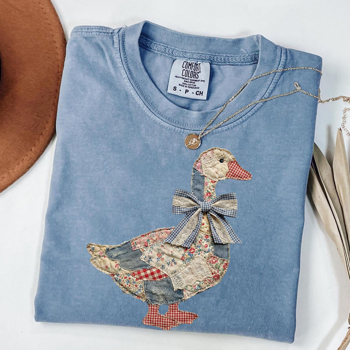 Comfort Colors® Faux Patchwork Grandmacore Goose Shirt,Easter graphic tee, floral retro coquette duck shirt, cottagecore gingham spring tee