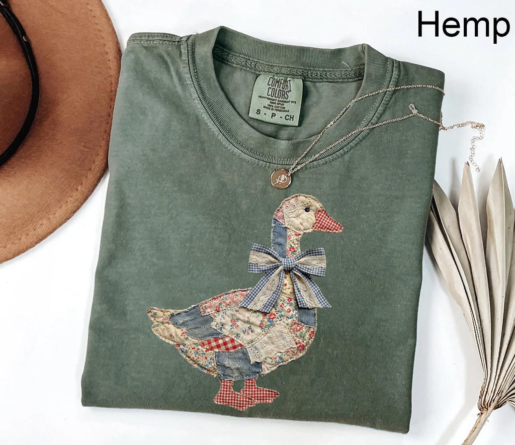 Comfort Colors® Faux Patchwork Grandmacore Goose Shirt,Easter graphic tee, floral retro coquette duck shirt, cottagecore gingham spring tee