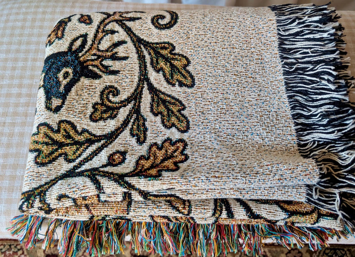 Woodland Animals Woven Blanket Enchanted Forest Cottagecore Decor 100% Cotton Wall Tapestry Deer Fox Textile Wall Art Rustic Home Gift