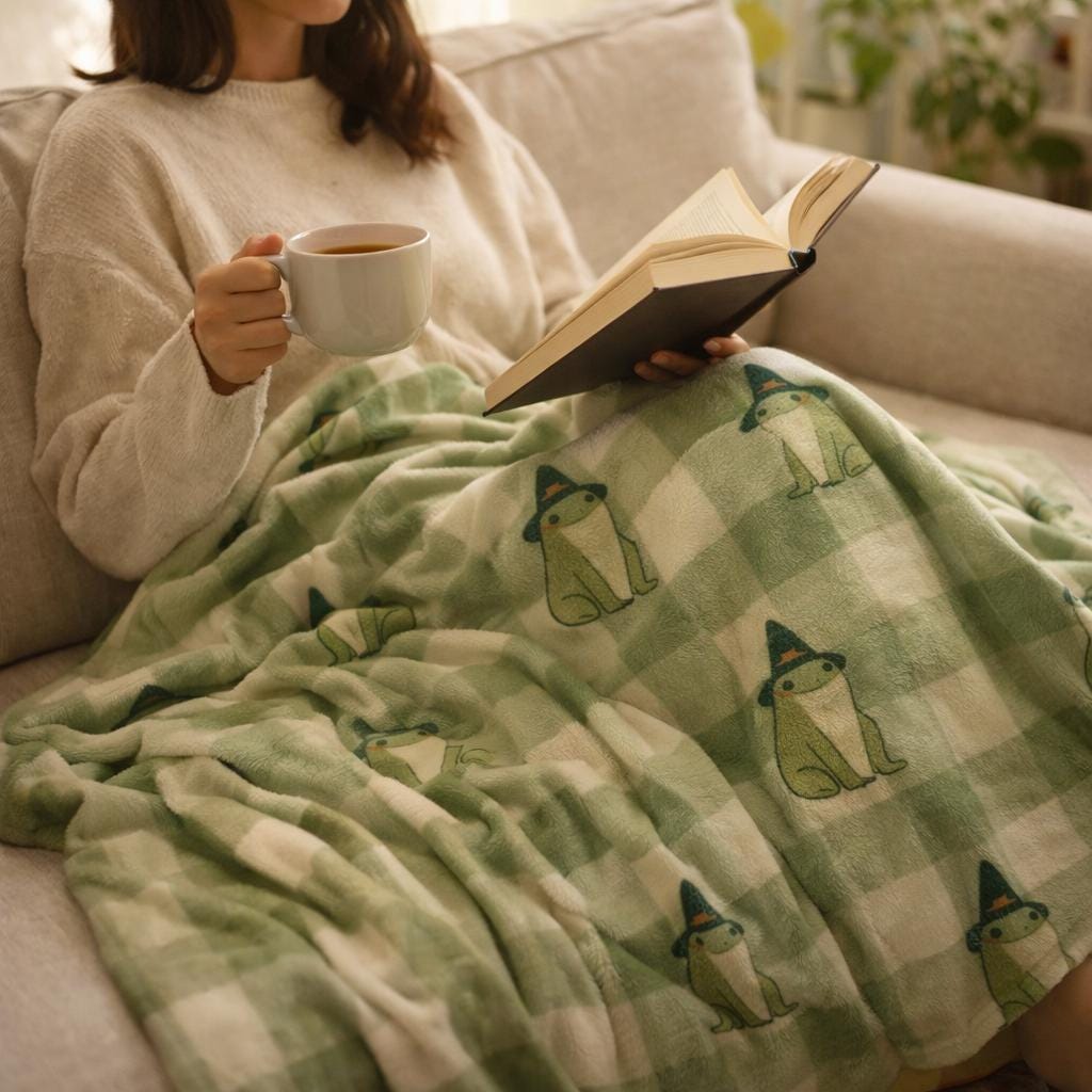 Whimsical Medieval Wizard Frog, Cozy Velveteen Plush Blanket