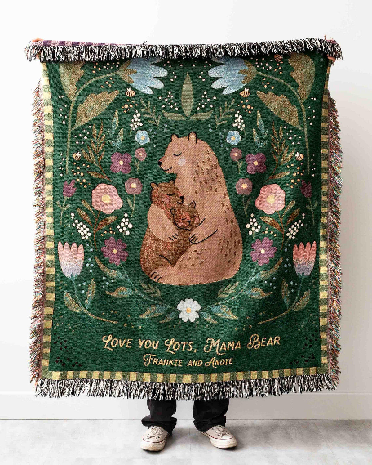 Mama Bear Gift Blanket: Mothers Day Present from Kids, Woven Throw for Mom, Unique Personalized Customized